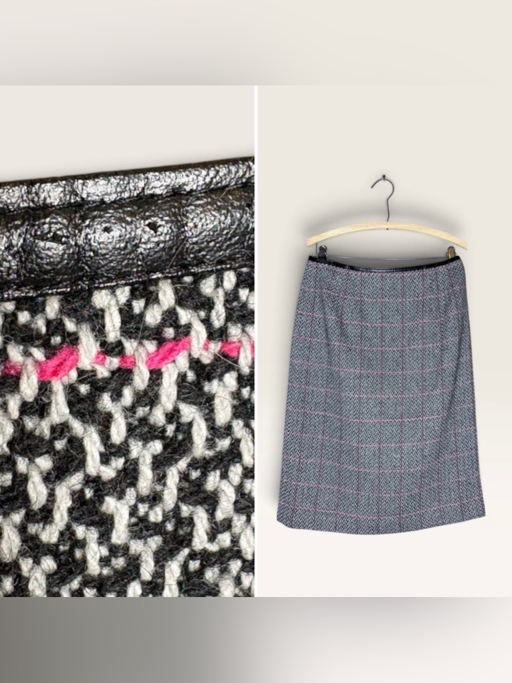 Talbots Size 8 Black White Pink Tweed Wool Blend Pencil Skirt Lined